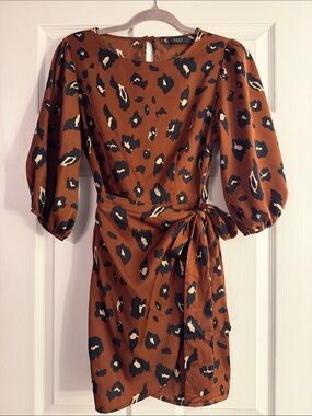 VICI Rust Leopard-Print Mini Dress with Puff Sleeves